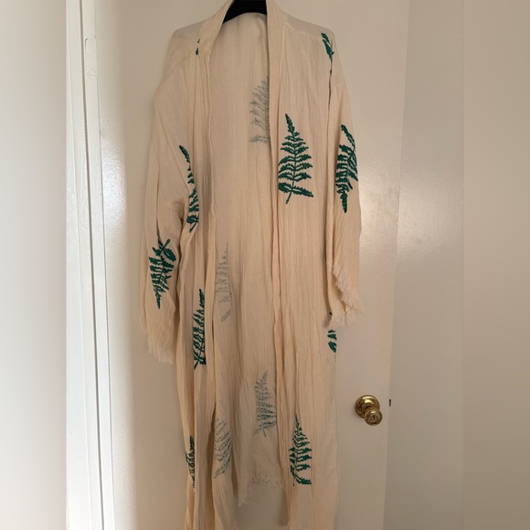 Green Fern  Turkish Towel Kimono Kaftan Bathrobe One Size - Picture 2 of 5